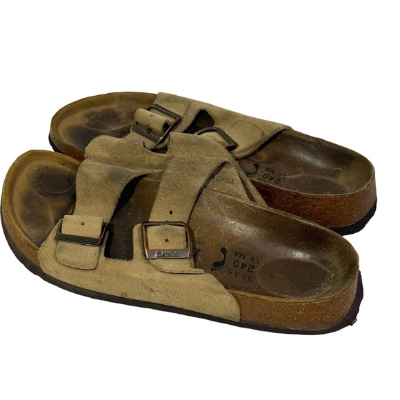 Birkenstock Shoes - Betula Birkenstock size 37 Ladies 6 Men’s 4 Slide on Sandals Tan Suede
